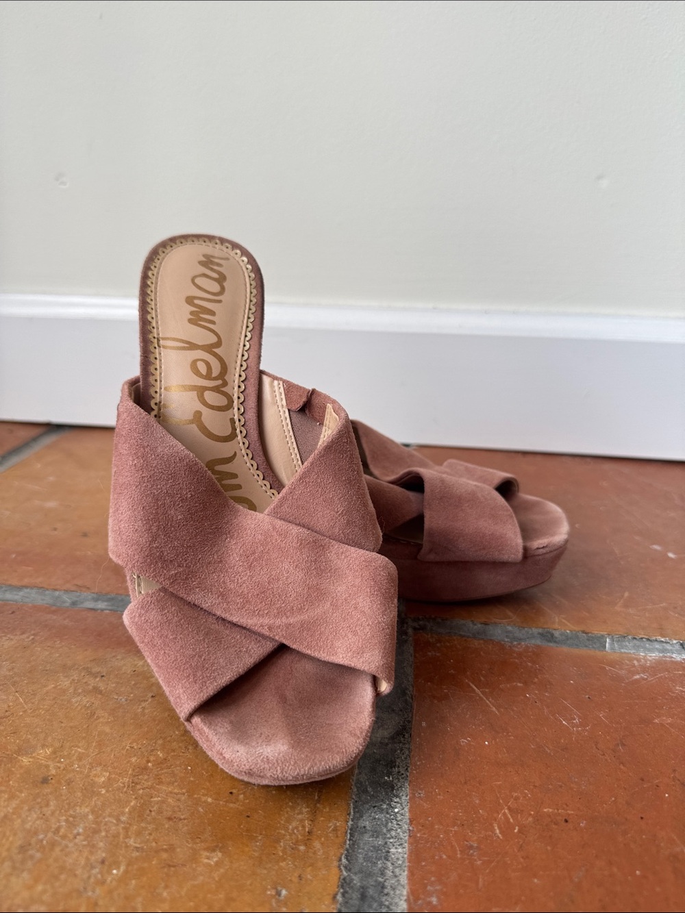 Sam Edelman Dusty Rose Suede Crisscross Mule Sandals